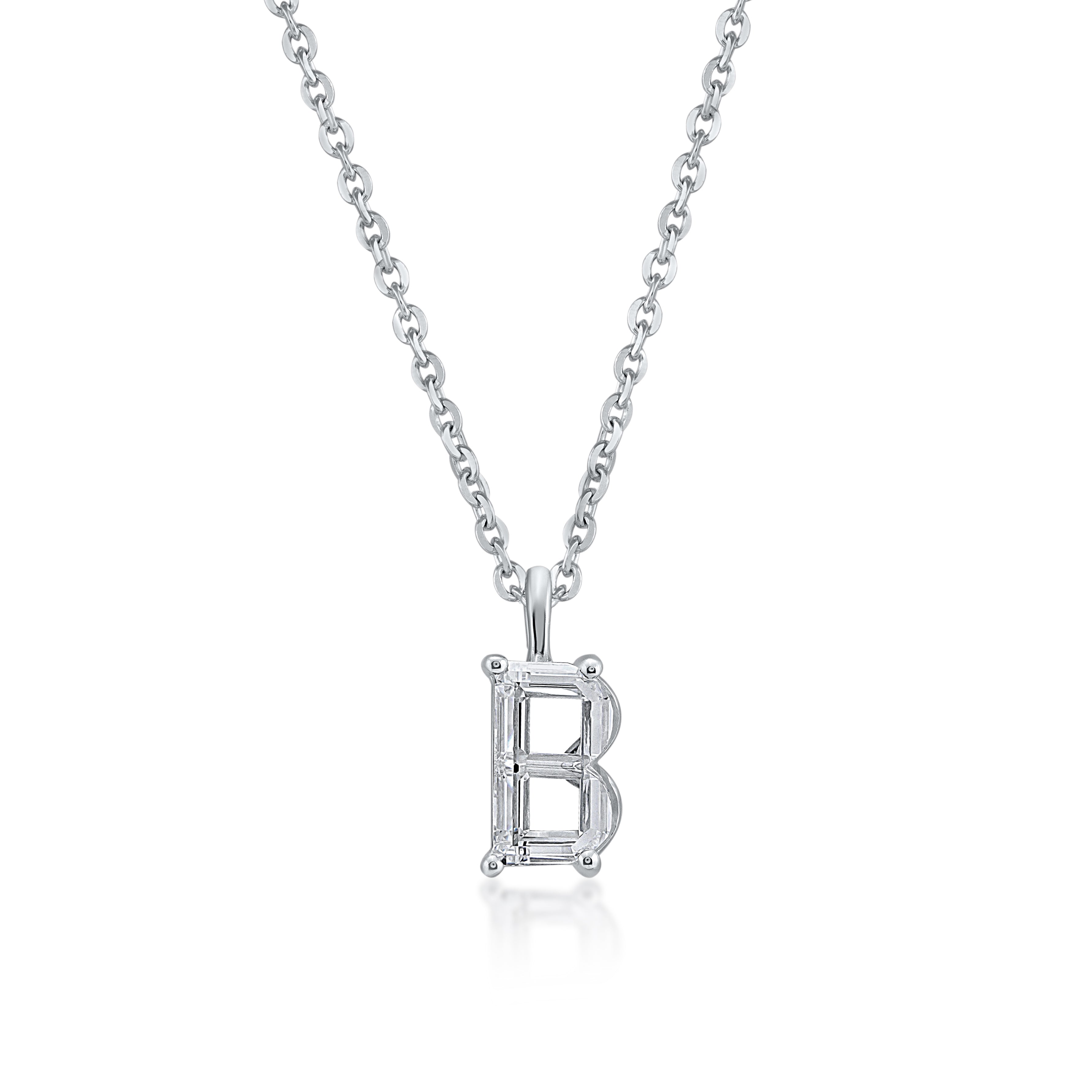 14k White Gold Lab-Grown Diamond Alphabet Initial Pendant Necklace VS Clarity EF Color