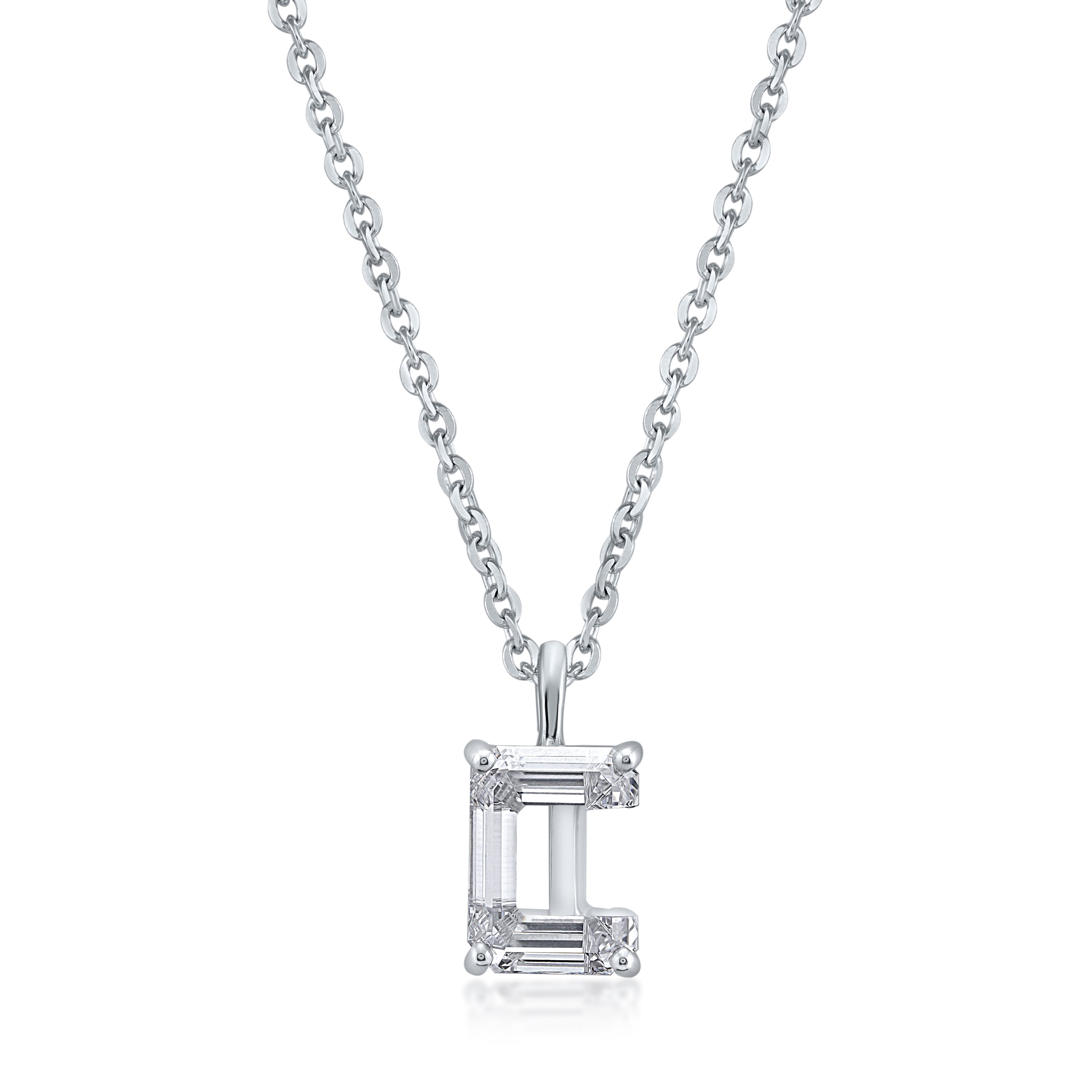 14k White Gold Lab-Grown Diamond Alphabet Initial Pendant Necklace VS Clarity EF Color