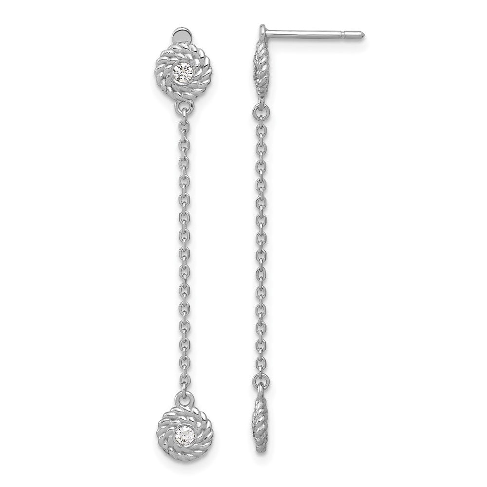 D2D 14K White Gold Diamond Circles Dangle Post Earrings