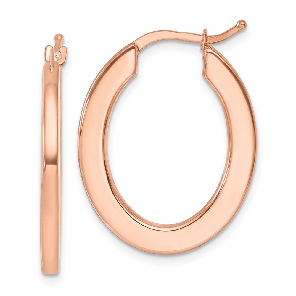 D2D 14K Rose Gold Square Edge Oval Hoop Earrings