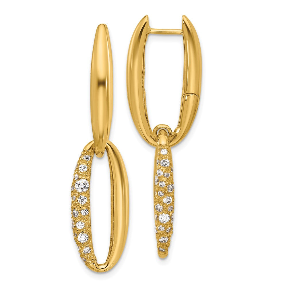 D2D 14K Diamond Oval Dangle Hinged Hoop Earrings