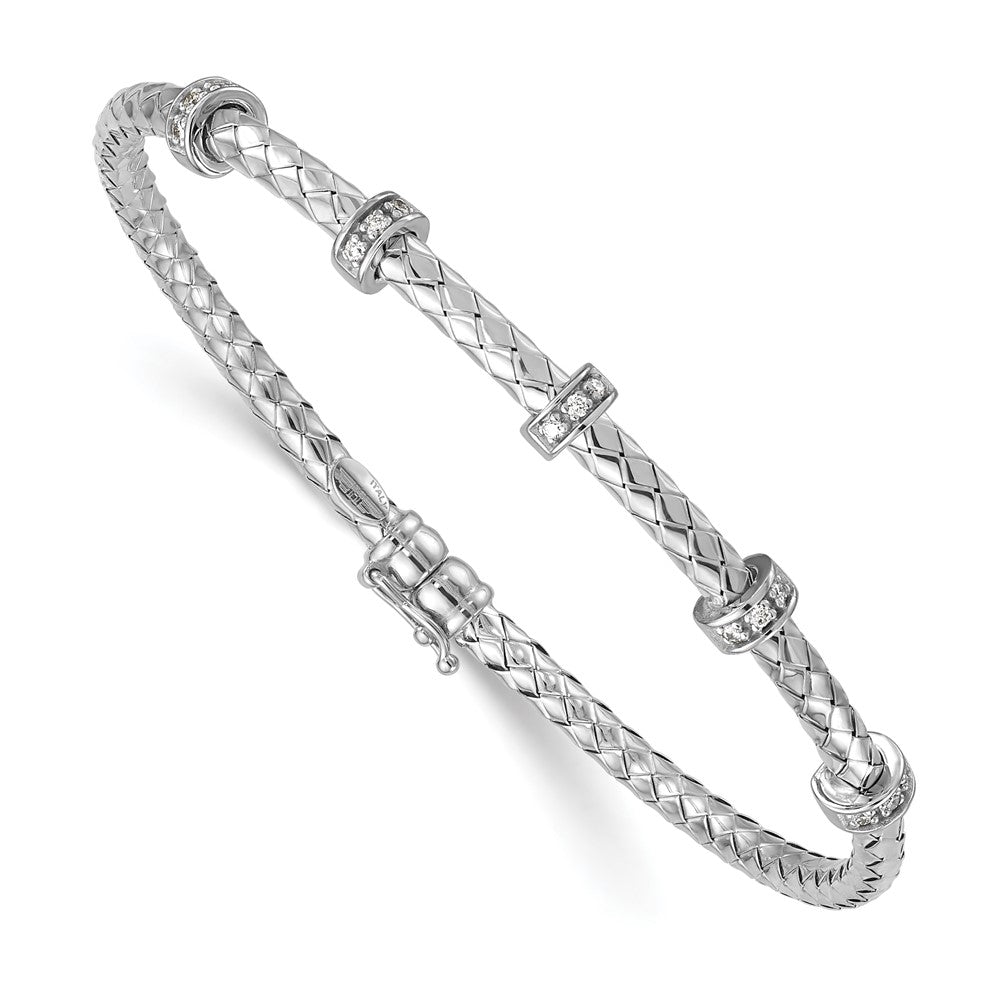 D2D 18K White Gold Diamond Woven Bangle