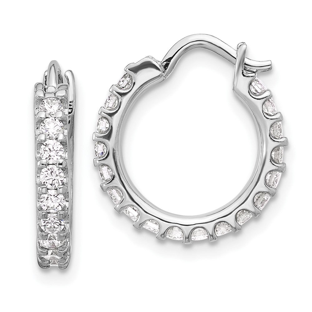 D2D 18K White Gold Diamond Round Hoop Earrings