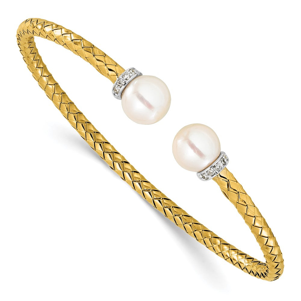 D2D 18K Two-tone Diamond & FWC Pearl Cuff Bangle