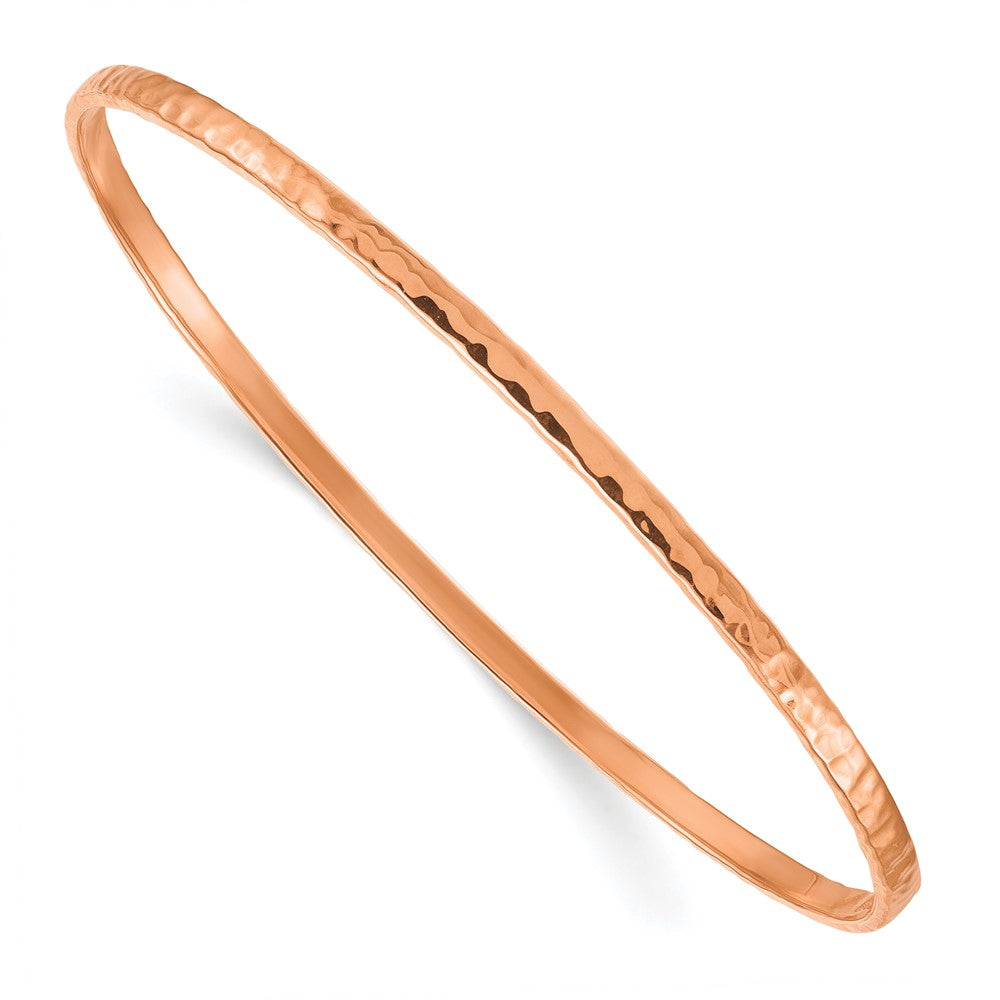 D2D 18K Rose Gold Solid Hammered 2.7mm Slip-on Bangle